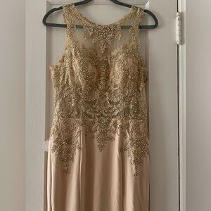 Fiesta Fashion Sexy Elegant Beaded Gold Lace Special Occasions Sz L Gown Dress!